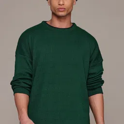 roadster Men Solid Round Neck Green Sweater-picture-10