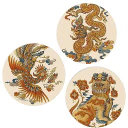 Round Brown Lucky Loong Canvas Set Of 3 Art Print By The Artment image 2