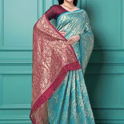 jay khodiyar embroidery Woven, Floral Print, Geometric Print Bollywood Jacquard Saree image 2
