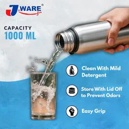 jware Premium Stainless Steel Leak Proof & Freezer Safe || 2 Piece Set Of Waterbottle 1000 ml Water Bottle image 2