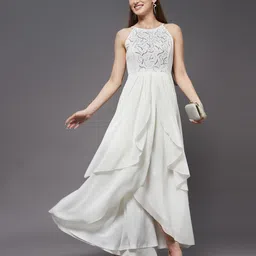 miss chase Women Fit and Flare White Maxi/Full Length Dress image 1