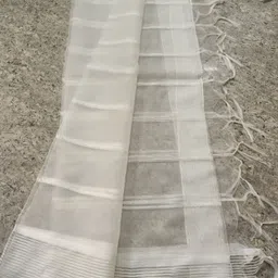 queen silk Net Striped White Women Dupatta image 5