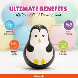 shumee Wooden Roly Poly Penguin Doll | Push and Shake Wobbling Infant Toy (wood) Rattle image 5