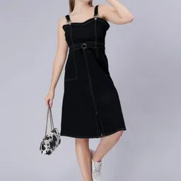 codaisy Women A-line Black Knee Length Dress image 5
