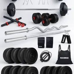 ranrox 60 kg 60 kg PVC weight with 3ft Curl Rod, 5ft Straight Rod and Accessories Home Gym Home Gym Combo-picture-22