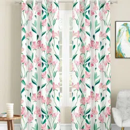 sej by nisha gupta White Floral Polyester 9 Ft Light Filtering Eyelet Door Curtains (Set of 2) image 1