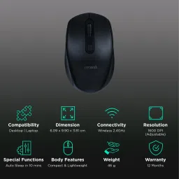 Croma Wireless Optical Mouse (Variable DPI Up to 1600, Compact & Lightweight Design, Black) image 2