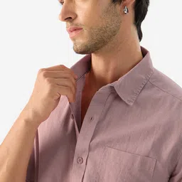 the souled store Men Regular Fit Solid Curved Collar Casual Shirt image 5