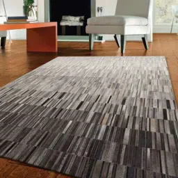 dazzhome Grey & Brown Hair On Leather Stripes Hand Woven 4X6ft Carpet-picture-34