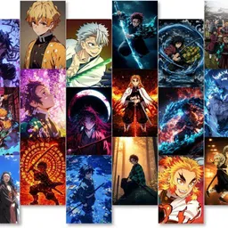 Demon Slayer Anime Posters, A6 Size 10.4 x 14.7 cm, Set of 18 Premium Posters with Sticky Glue Drops, 300 GSM Matte Thick Fine Art Print-image-0