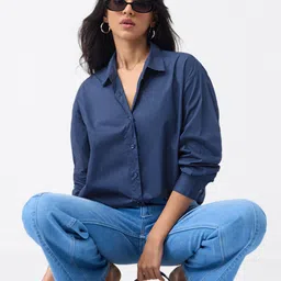the souled store Women Oversized Fit Solid Spread Collar Casual Shirt-picture-21