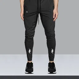 avolt Men Self Design Black Track Pants image 1