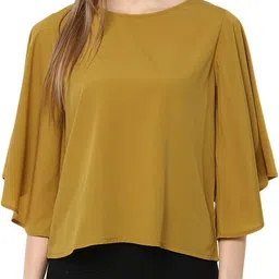 harpa Casual Regular Sleeves Solid Women Yellow Top-picture-30