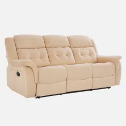 casacraft from pepperfry Norton Velvet 3 Seater Manual Recliner In Beige Colour image 4