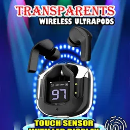 crecro Ultrapod Bluetooth Earbuds Headset Crystal Transparent Design,LED Display P62 Smart Headphones-image-92