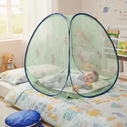 ruglynn Floral Blue & White Foldable Baby Mosquito Net | Portable & Breathable Tent Polyester Washable Infants Mosquito Net image 1