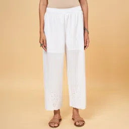 rangmanch by pantaloons Women Regular Fit White Pure Cotton Trousers-picture-21