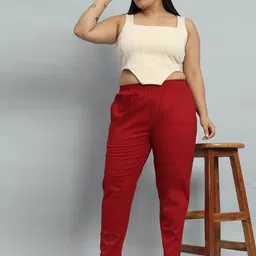 city fashion Women Regular Fit Maroon Cotton Blend Trousers image 5