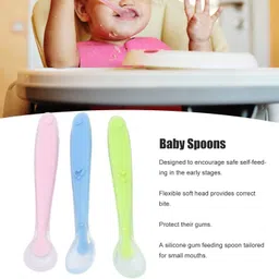 kidsy zilla Silicone Baby Self Feeding Spoon with Ultra Soft Tip 4 M+ baby feeding- Silicone image 4