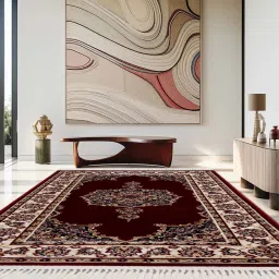 sapana carpet-mats Burgundy & Cream Traditional Polyester 4 x 6 Feet Machine Made Carpet image 1