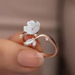 zarkan 925 Hallmark certified Sterling Silver Adjustable Magnolia Flower Ring Silver Cubic Zirconia Rhodium Plated Ring image 2