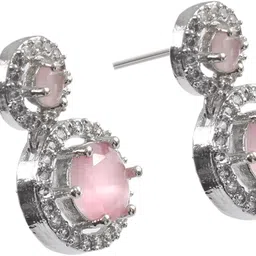 jewar mandi Earrings Silver Plated Drop Ad Cz Multi-Color Stones Round Drop Design Danglers Cubic Zirconia, Crystal Brass Drops & Danglers, Earring Set image 3