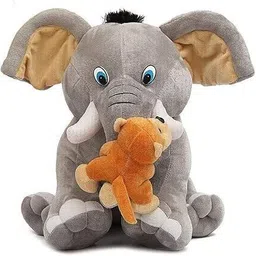 atishay retail Stuffed Elephant with Monkey Plush Animal Toy 204887 for Kids Gift- 26 cm image 3