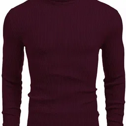 nikline Men Self Design High Neck Maroon Sweater-picture-14