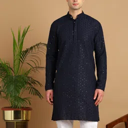 fubar Men Chikan Embroidery Cotton Blend Straight Kurta-picture-21