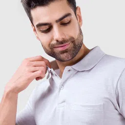 m tex Men Solid Polo Neck Pure Cotton Grey T-Shirt image 4