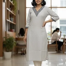classystreet Women Embroidered, Striped Cotton Blend Straight Kurta image 2