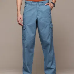 roadster Men Relaxed Blue Pure Cotton Trousers image 1