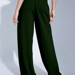 mehrang Women Relaxed Dark Green Lycra Blend Trousers image 2