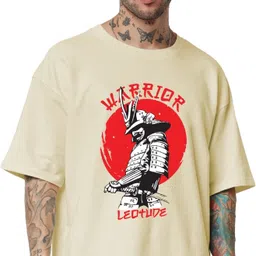 leotude Men Printed, Typography Round Neck Cotton Blend Beige T-Shirt image 4