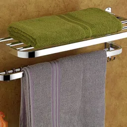 High Grade Stainless Steel Folding Towel Rack Stainless Steel Wall Shelf Silver Towel Holder-image-52
