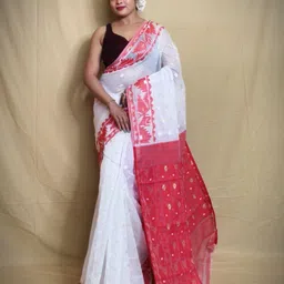 Woven, Self Design Jamdani Cotton Silk Saree-image-5