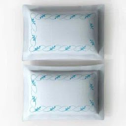 platina india Blue Stripped Pattern With Floral Embroidery 500 Tc Cotton King Sized Double Bedsheet With 2 Pillow Covers image 3