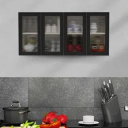specialitypanels Aluminium Black Profile 4 Fluted Glass handless shutters Wall Cabinet in Slate Grey Finish image 1