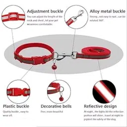 super Reflective Dog Leash Collar for Dog Set with Bell Pack of 5 Dog & Cat Collar & Leash image 3