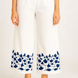 sms collection Women Loose Fit White Cotton Blend Trousers-picture-30