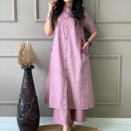 chandra fab Women Cotton Blend Kurti Palazzo Set image 5