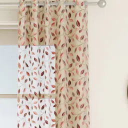 Maroon Floral Polyester 7 Ft Sheer Eyelet Door Curtain by GM Fabrics image 1