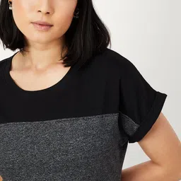 max Women Solid Round Neck Pure Cotton Black T-Shirt image 3