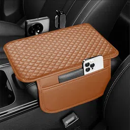egab PU Leather Car Armrest Cushion Pad With Side Pockets (Brown) Car Armrest-picture-12