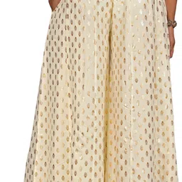 anti wrinkle designer Women Flared Cream Viscose Rayon Trousers image 2