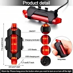 highrider USB Cycle Front Headlight With Rear Tail Light and Tyre Valve Light (Pack of 4) LED Front Rear Light Combo image 5