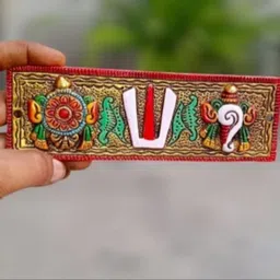 sp handicrafts Wall Hanging Tirupati Balaji Symbol Shankh Chakra Tilak Statue Gold Plating Decorative Showpiece - 6 cm image 3