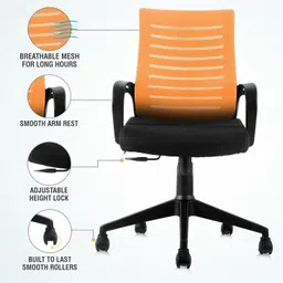 maestro Home & Office Mesh Chair with Fixed Handles - Comfortable Desk Fabric Office Adjustable Arm Chair image 3