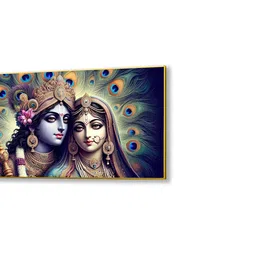 nestroots Gold Canvas Framed Radha Krishna: Colors of Love Wall Painting(24X48 Inch) image 4