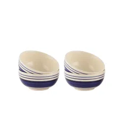 vareesha (Set of 4) 150ml Ceramic Indigo Blue Stripes Dinner Bowl image 4
